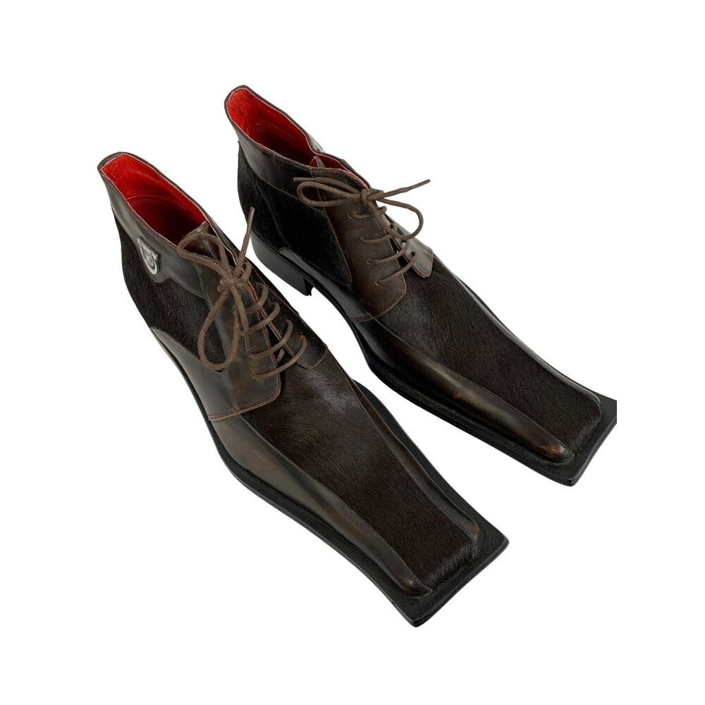 New Zota Leather Pony Hair Mens Square Toe Ankle Boots Size 11 C10529